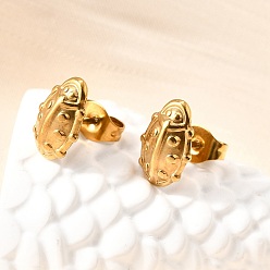 Золотой 304 серьги-гвоздики из нержавеющей стали для женщин, ионное покрытие (ip), коровка, золотые, 10.5x7 мм