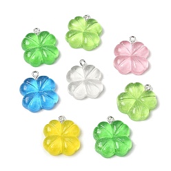(52) Непрозрачная лаванда Прозрачные подвески из смолы и блестящей пудры, клевер очарование, с платиновой железной петлей, разноцветные, 23~25x21~21.5x6~6.5 мм, отверстие : 1.9 мм