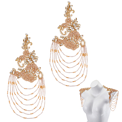 Цвет Древесины 1парные украшения для шитья со стразами, со стеклянными бисеринами, цветок, деревесиные, 325x120x5.5 мм