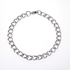 Нержавеющая Сталь Цвет Устойчивые к потускнению 304 браслеты из нержавеющей стали, с омаром застежками, обуздать цепи браслеты, цвет нержавеющей стали, 220x7x4 мм (8-5/8 дюйм x 1/4 дюйм x 1/8 дюйм)