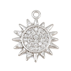 Platino Latón micro pavimenta claro cubic zirconia encantos, encantos del sol, Platino, 14.5x12x1.5 mm, agujero: 1.2 mm