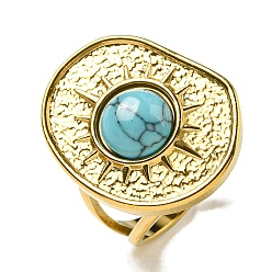 Настоящее золото 18K Ионное покрытие (ip) 304 открытые манжеты из нержавеющей стали, овальные кольца на палец из синтетической бирюзы для женщин и мужчин, реальный 18 k позолоченный, регулируемый