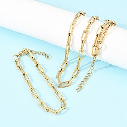 Настоящее золото 18K 304 Набор украшений из браслета и ожерелья из звеньев нержавеющей стали в виде цепочки-скрепки., с карабин-лобстерами , ионное покрытие (ip), реальный 18 k позолоченный, 570 мм