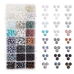 Color mezclado Cuentas redondas de vidrio, estilo pearlized, estilo de pintura para hornear, estilo de goma, estilo del banco de estirar, rociar estilo pintado, estilo crepitar, estilo esmerilado, con abalorios de ojos de gato, imitación de cuentas de opalita, color mezclado, 6~7 mm, agujero: 1~1.6 mm, sobre 1440 unidades / caja