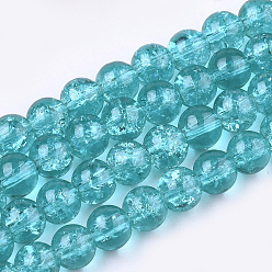 Dark Turquoise Crackle Glass Beads Strands, Round, Dark Turquoise, 4mm, Hole: 1.1mm~1.3mm, about 200pcs/strand, 31.4 inch