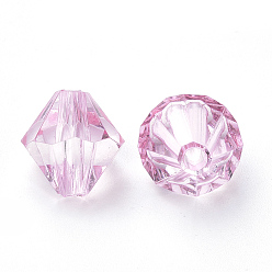 Pink Прозрачные акриловые бусины, двухконусные, розовые, 4x4 мм, отверстие : 1.2 мм, Около 680 шт / 20 г