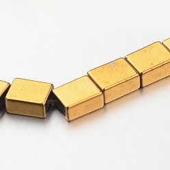 Golden Plated Electroplate Non-magnetic Synthetic Hematite Bead Strands, Rectangle Slide Charms, Golden Plated, 6x5x3mm, Hole: 3x1mm, about 67pcs/strand, 15.7 inch