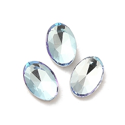 Light Azore Glass Rhinestone Cabochons, Point Back & Back Plated, Faceted, Oval, Light Azore, 6x4x2mm