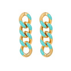 Golden 304 Stainless Steel Enamel Curb Chains Dangle Stud Earrings, Tassel Earrings, Golden, 54x11.3mm