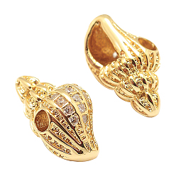 Real 18K Gold Plated 6Pcs Brass Micro Pave Grade AAA Cubic Zirconia, Conch, Cadmium Free & Nickel Free & Lead Free, Real 18K Gold Plated, 13x7x6.8mm, Hole: 2mm