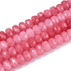 Светло-Коралловый Нити из бусин с эффектом кракелюра, имитирующие нефрит., рондель, граненые, свет коралловый, 7.5~8x5~5.5 мм, отверстие : 1.4 мм, около 70~71 шт / нитка, 14.57~14.76 дюйм (37~37.5 см)
