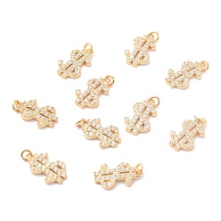 Настоящее золото 18K Латунные микро проложить кубического циркония подвески, долговечный, отметка $, реальный 18 k позолоченный, 16x9.5x2 мм, отверстие : 2.8 мм