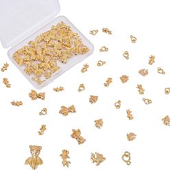 Golden Zinc Alloy Beads and Links, Mixed Shapes, Golden, 5.5~15x6~10x1~2.5mm, 80pcs/box