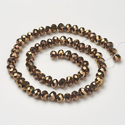 Copper Plated Electroplate Glass Beads Strands, Faceted, Rondelle, Copper Plated, 10x7mm, Hole: 1mm, about 70~72pcs/strand, 18 inch