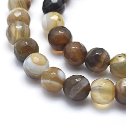 Coffee Natural Agate Beads, Dyed, Faceted Round, Coffee, 8mm, Hole: 1mm, about 48pcs/strand, 14.1 inch(36cm)