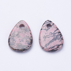 Rhodonite Natural Rhodonite Pendants, teardrop, 44x30x6~7mm, Hole: 6mm