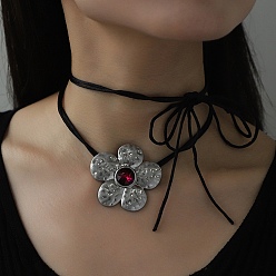 Fleur Colliers pendants en alliage de strass, cordon en nylon pour femme, fleur, 44.69 pouce (113.5 cm)