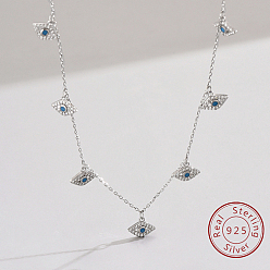 Платина Антикоррозийное родиевое покрытие 925 ожерелья из стерлингового серебра с цепочкой-кабелем, Ожерелье с подвеской от сглаза для женщин с кубическим цирконием, платина, 15-3/4 дюйм (40 см)