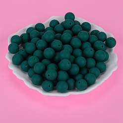 Dark Green Round Silicone Focal Beads, Chewing Beads For Teethers, DIY Nursing Necklaces Making, Dark Green, 15mm, Hole: 2mm