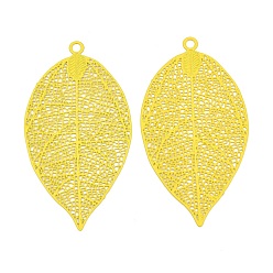 Yellow Spray Painted 403 Stainless Steel Pendants, Leaf Charms, Yellow, 49x26x0.2mm, Hole: 2mm
