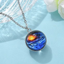 Королевский синий 304 ожерелья с подвесками из нержавеющей стали и стекла в виде космоса, цвет нержавеющей стали, королевский синий, 19.69 дюйм (50 см)