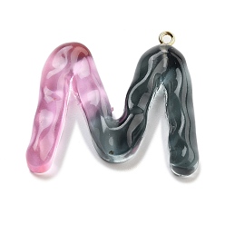 Letter M Смола подвеска, с обнаружением железного кольца, Письмо ~ Z, Буква М, 35x39.5x7 мм, отверстие : 2 мм