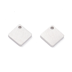 Нержавеющая Сталь Цвет Не тускнеющие 304 подвески из нержавеющей стали, пустая бирка с матовой отделкой, лазерная резка, двухсторонний эффект тягового станка, ромб, цвет нержавеющей стали, 7x7x1 мм, отверстие : 0.8 мм