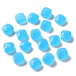 Dodger Blue Glass Beads, Faceted, Square, Half Drilled, Dodger Blue, 9.5x9.5x5mm, Hole: 1mm