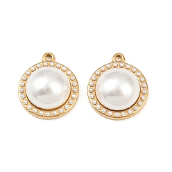 Плоский Круглый 304 подвески из нержавеющей стали, с абс пластмассовой имитационной жемчужиной, реальный 18 k позолоченный, вакуумное покрытие pvd, плоско-круглые, 19x16x7.5 мм, отверстие : 1.6 мм