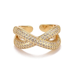 Настоящее золото 18K Кольцо-манжета с прозрачным кубическим цирконием и крест-накрест, стеллаж для латунных украшений для женщин, без кадмия и без свинца, реальный 18 k позолоченный, размер США 6 1/2 (16.9 мм)
