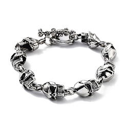Antique Silver Retro Alloy Skull Link Chain Bracelets for Women Men, Antique Silver, 9-7/8 inch(25cm)