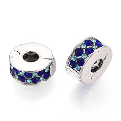 Платина Европейские бусины, сплав, стразы , бусины с большим отверстием, плоско-круглые, платина, 10~11.5x5.5 мм, отверстие : 3.5~4 мм