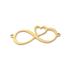 Oro 201 colgantes de acero inoxidable, infinito con dijes de corazón, Corte con laser, dorado, 13.5x34.5x1.5 mm, agujero: 1.5 mm
