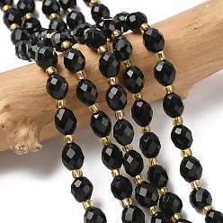 Black Onyx Бусины из натурального черного оникса, граненые, рис, с бисером, окрашенная и подогревом, 7.5~8x6~7.5 мм, отверстие : 0.8~1 мм, около 36~40 шт / нитка, 15.55~15.75'' (39.5~40 см)