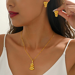 Настоящее золото 18K Комплект из латунного кулона-цветка и серег-гвоздиков для женщин, реальный 18 k позолоченный, ожерелья: 17.32 дюйм (44 см)