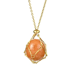 Золотой Колье-держатель в виде клетки с кристаллами, Регулируемый латунный мешочек для макраме, пустой держатель для камней для изготовления подвесных ожерелий, с 304 цепью из пруткового звена из нержавеющей стали, золотые, 19-1/2 дюйм (49.4 см), чехол: 43 мм