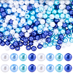 (52) Непрозрачная лаванда 1200 шт. 4 стильные круглые бусины из АБС-пластика с имитацией жемчуга, круглая бусина из перламутрового стекла с росписью для запекания, круглые, разноцветные, 6~7x5.5~7 мм, отверстие : 1~2 мм, 300 шт / стиль