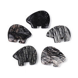 Камень Сетки Большие подвески из натурального черного камня, амулеты в виде медведя зуни, 36~44x48~55x7 мм, отверстие : 3~3.5 мм