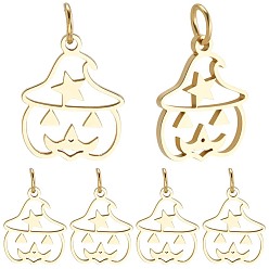 Настоящее золото 14K 12 шт. 304 подвески из нержавеющей стали, с прыжковых колец, лазерная резка, Джек-о-фонарь, Хэллоуин, реальный 14 k позолоченный, 12x9.5x1 мм, Перейти кольцо: 3.8x0.6 мм, 2.6 мм внутренним диаметром