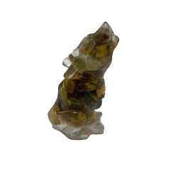 Тигровый глаз Украшение для дисплея волка из смолы, с натуральными чипсами тигрового глаза внутри для украшения стола домашнего офиса, 15x25x50 мм