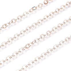 Rose Gold Brass Flat Oval Cable Chains, Unwelded, with Spool, Cadmium Free & Nickel Free & Lead Free, Rose Gold, 3.3x2.6x0.5mm, about 301.83 Feet(92m)/roll