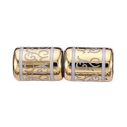 Light Gold Гальванические стеклянные бусины, столбец с цветочным узором, золотой свет, 11.5~12x8~8.5 мм, отверстие : 1.2~1.4 мм