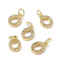 Letter O Real 18K Gold Plated Brass Micro Pave Clear Cubic Zirconia Charms, with Jump Ring, Letter.O, 11x8x2.5mm, Hole: 3.4mm