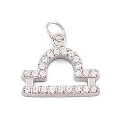 Весы 316 микро нержавеющей стали прокладывать Цирконом подвески, с прыжковых колец, цвет нержавеющей стали, 12 очарование созвездия, Весы, 10.5x12.5x2 мм, отверстие : 2.5 мм