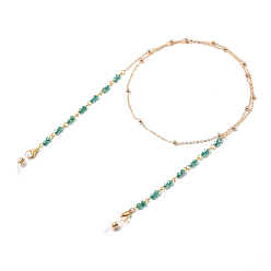 Vert De Mer Clair Chaînes de lunettes, tour de cou pour lunettes, avec des chaînes de câble en laiton, perles de verre toupie, 304 fermoirs à pince de homard en acier inoxydable et extrémités en caoutchouc, or, vert de mer clair, 31.89 pouce (81 cm)