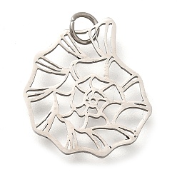 Нержавеющая Сталь Цвет 304 подвески из нержавеющей стали, с целью перехода в кольце, шарм из ракушек, лазерная резка, цвет нержавеющей стали, 20x17.5x1 мм, отверстие : 3 мм