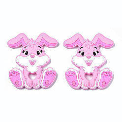 Pearl Pink Food Grade Eco-Friendly Silicone Focal Beads, Rabbit, Pearl Pink, 90x72x9mm, Hole: 10.5x13mm