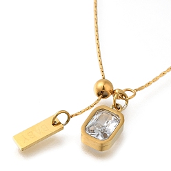 Прозрачный Ионное покрытие (ip) 304 ожерелья из нержавеющей стали с прямоугольной подвеской в виде цепочки «бостон», реальный 18 k позолоченный, прозрачные, 17.32~17.72 дюйм (40~45 см)