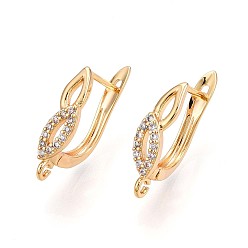 Настоящее золото 18K Латунный микропаве кубический цирконий кольцо серьги фурнитура, без свинца, без никеля и без кадмия, овальные, реальный 18 k позолоченный, 20x11.5x4.5 мм, отверстие : 1.5 мм, штифты : 0.9 мм