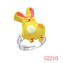 Цыпленок Пасхальные кольца из смолы с железными гвоздиками для девочки, платина, цыпленок, внутренний диаметр: регулируемый